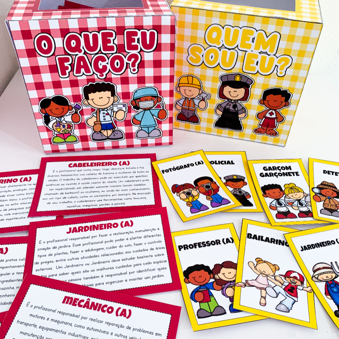 Caixas das Profissões: "O que eu faço?" e "Quem sou eu?"