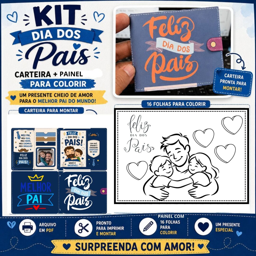 Kit Dia dos Pais - Painel para colorir e carteira