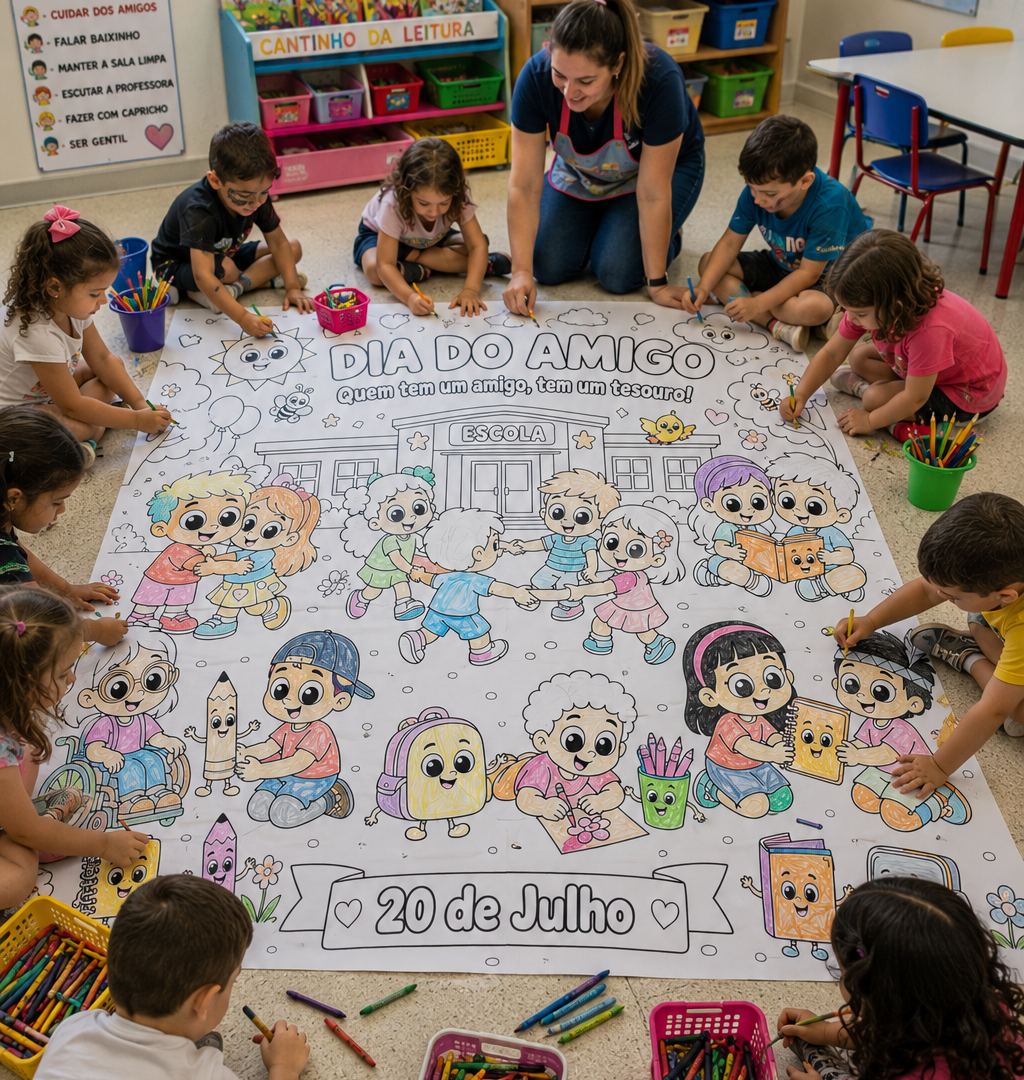 PAINEL AMPLIADO PARA COLORIR | DIA DO AMIGO