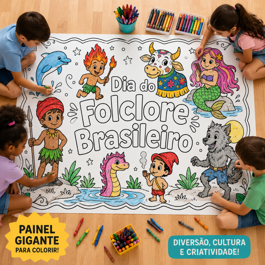 Painel Gigante para Colorir – Dia do Folclore Brasileiro