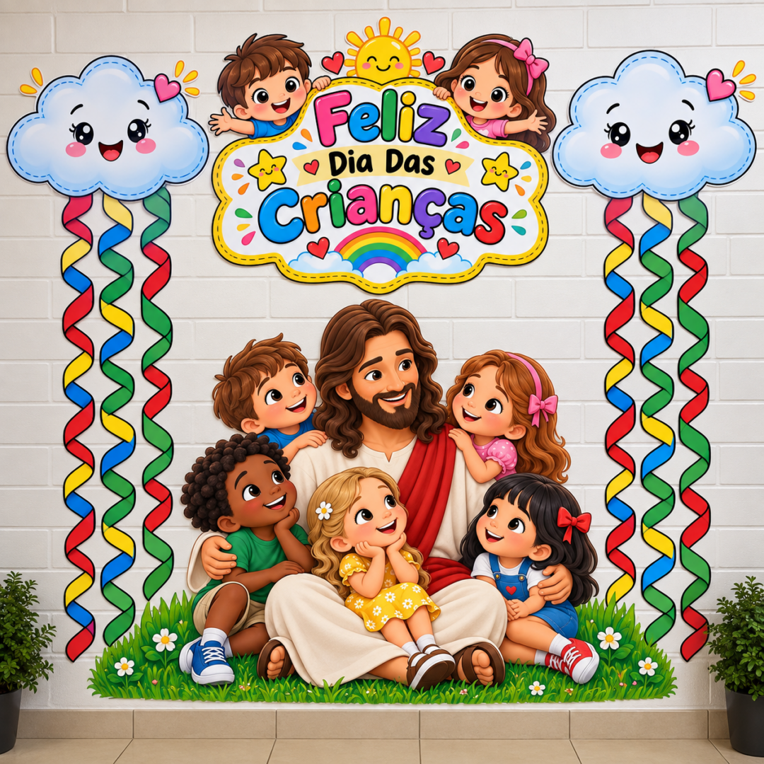 Painel Feliz Dia das Crianças – Jesus e as Crianças