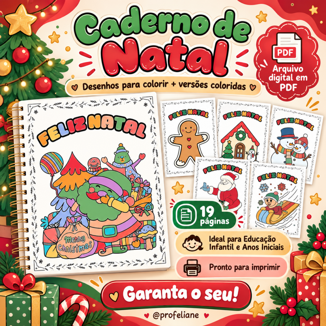 CADERNO DE NATAL – DESENHOS PARA COLORIR E COLORIDOS 🎅